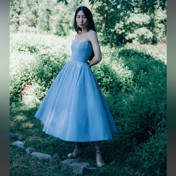 MARKARIAN Fiorela Light Blue Strapless Midi Dress - Picture 2 of 13